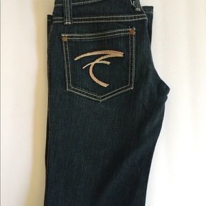 Frankie B’s dark denim slimmer cut low rise jeans